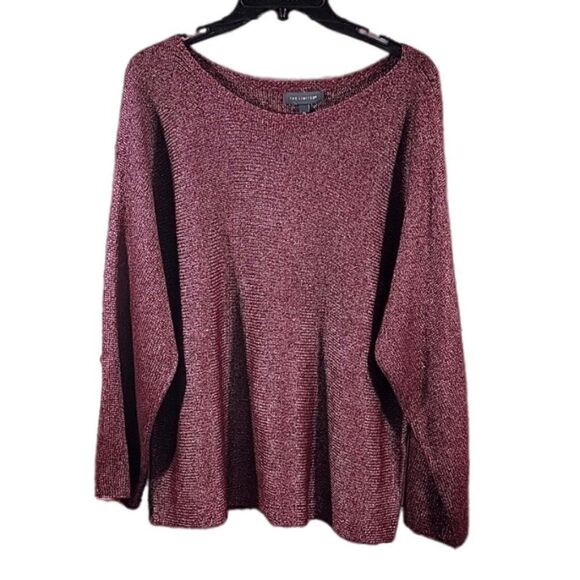 The Limited, Burgundy with Silver Metallic Knit Cold Shoulder Sweater, Size M - Picture 1 of 7